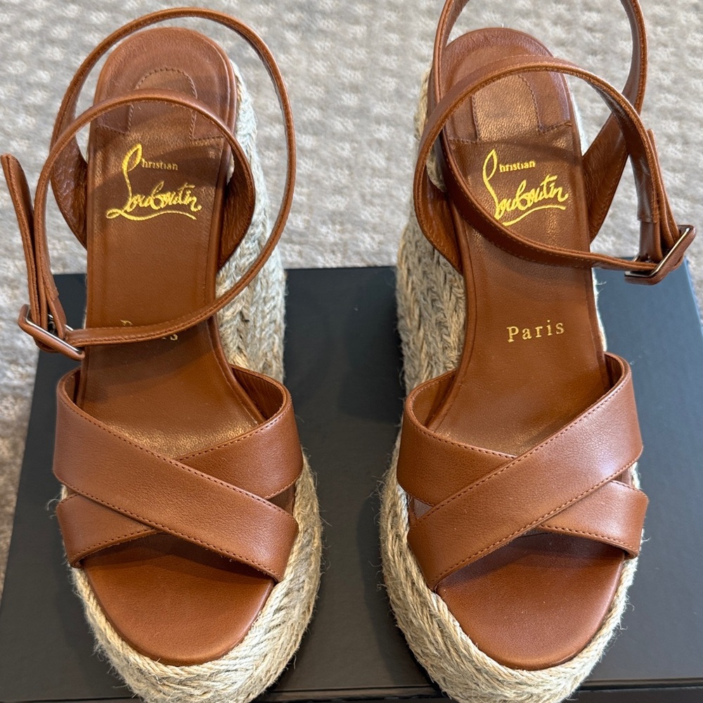 Christian Louboutin Tan Espadrille Wedges